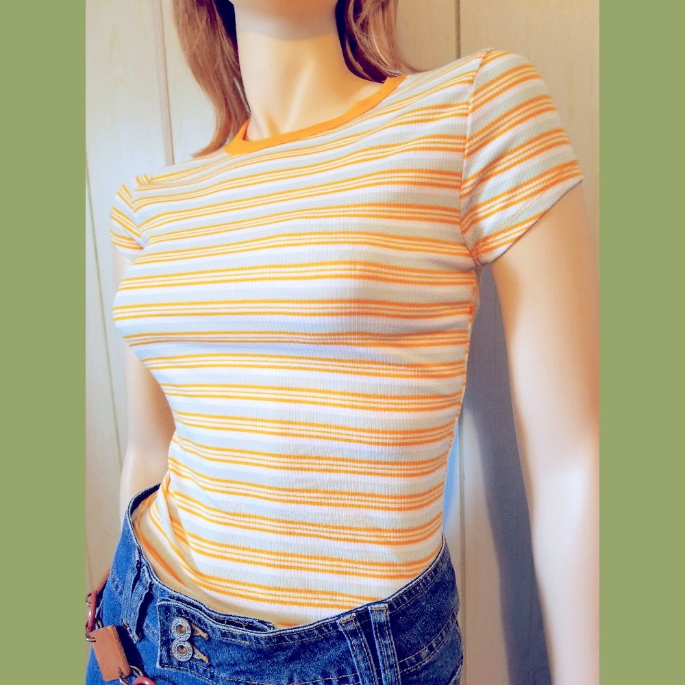 Vintage Y2K Rue 21 Retro Boho Striped Orange Knit Top